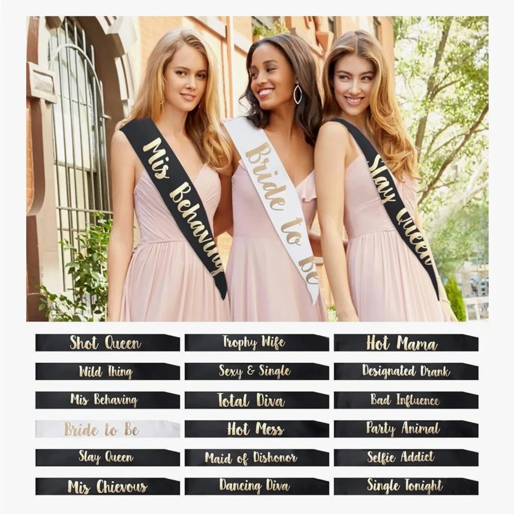 NWT Black and Gold Bride to Be Bachelorette Party Sash set of 18